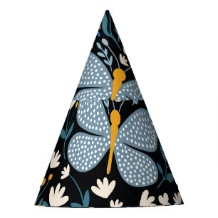 Butterflies Floral: Hand Drawn Seamless. Party Hat
