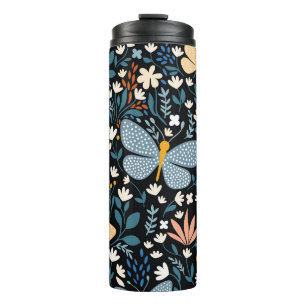 Butterflies Floral: Hand Drawn Seamless. Thermal Tumbler