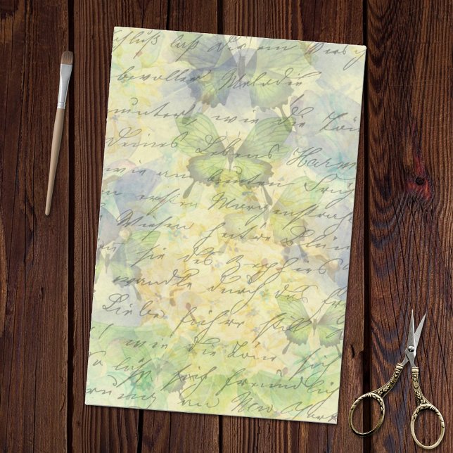 Butterflies Floral Old Handwriting Decoupage Tissue Paper (Creator Uploaded)