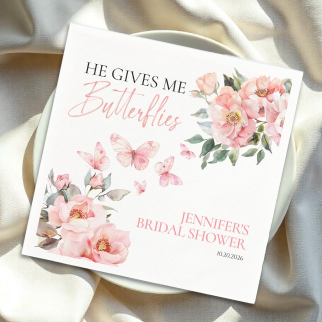 Butterflies Floral Pink Blush Bridal Shower Napkin (Creator Uploaded)