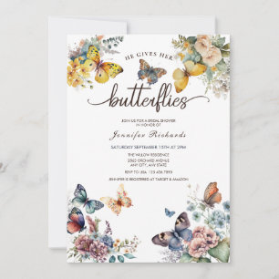 Butterflies Floral Watercolor Bridal Shower Invitation