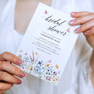 Butterflies Floral Wildflowers Bridal Shower Invitation