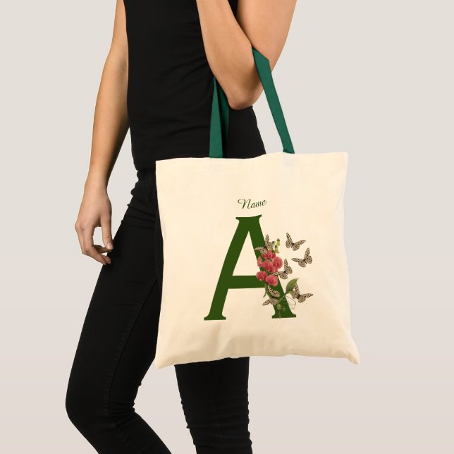Butterflies Flower Monogram Initial A Personalised Tote Bag (Front (Product))