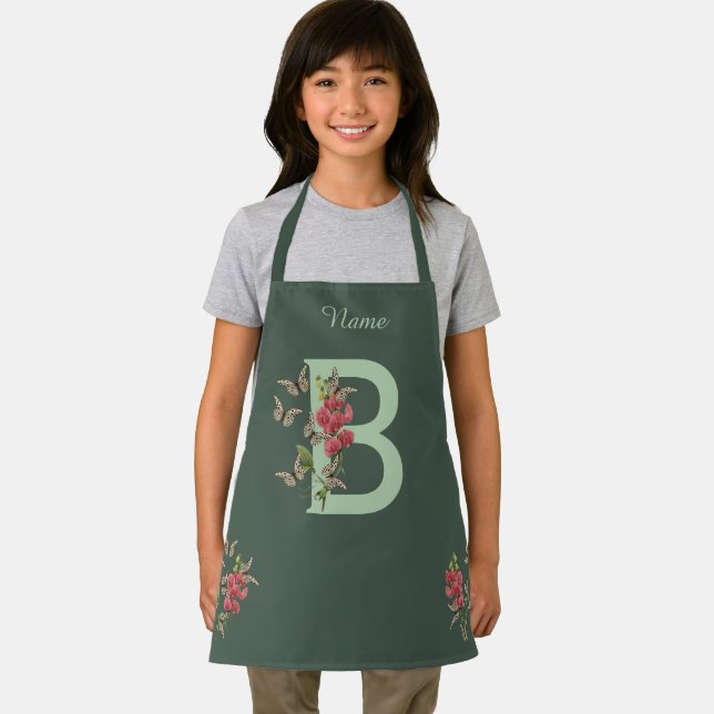 Butterflies Flower Monogram Initial B Personalised Apron (Insitu)