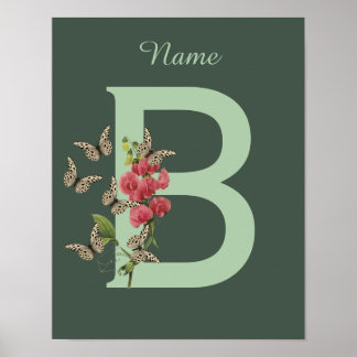 Butterflies Flower Monogram Initial B Personalized Poster