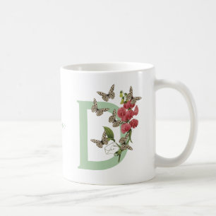 Butterflies Flower Monogram Initial D Name Coffee Mug