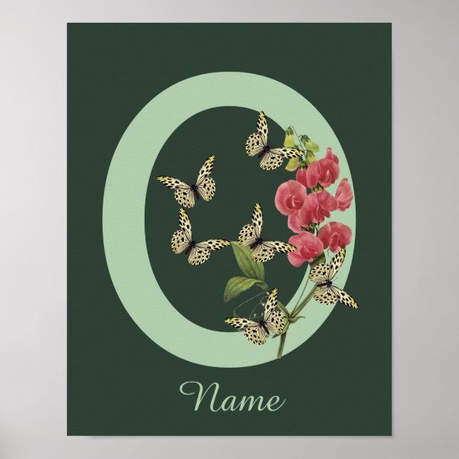 Butterflies Flower Monogram Initial O Personalised Poster (Front)