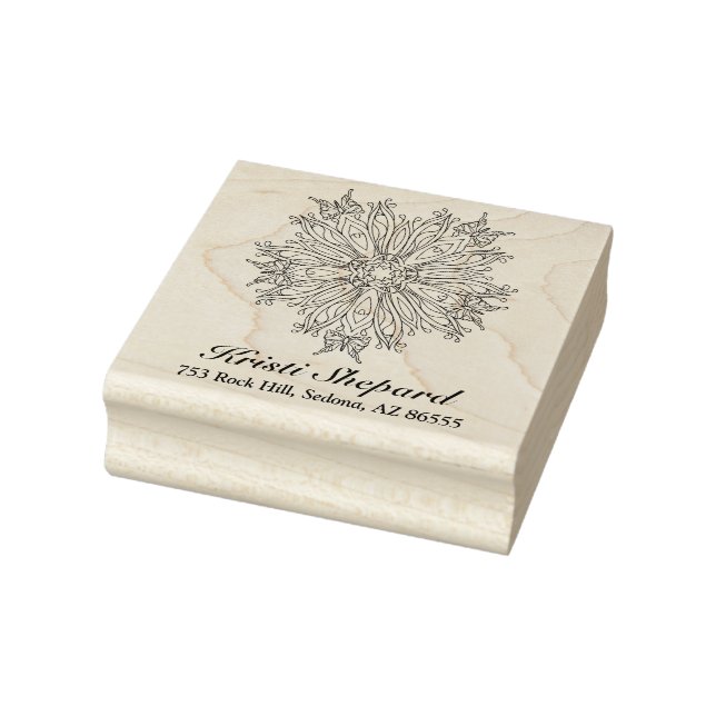 Butterflies & Flower Name Address Rubber Stamp (Stamp)