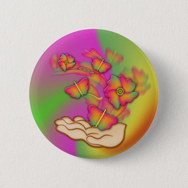 Butterflies & Flowers 6 Cm Round Badge (Front)