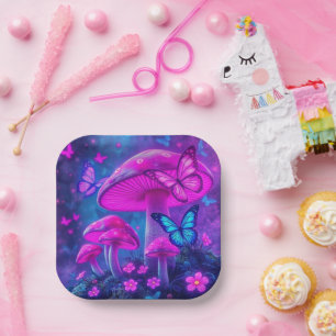 Butterflies, Flowers and Mushrooms- Paper Plate