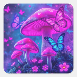 Butterflies, Flowers and Mushrooms- Square Sticker