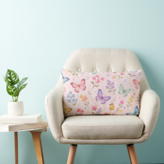 Butterflies Flowers and Musical Notes Lumbar Cushion