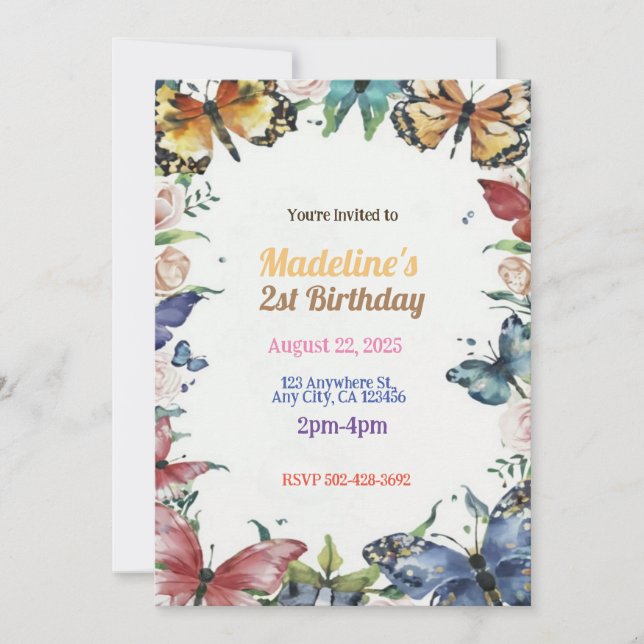 Butterflies & Flowers Birthday Party Invitation (Front)