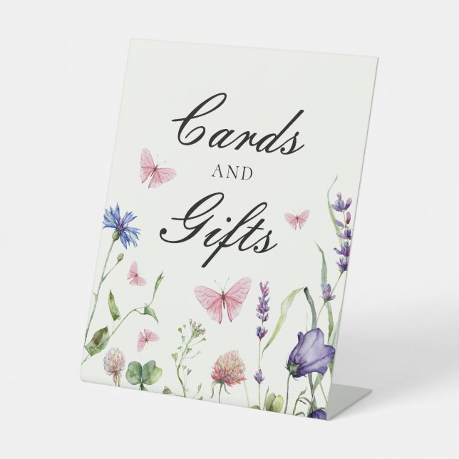 Butterflies Flowers Bridal Shower Cards Gifts Pedestal Sign (Front)