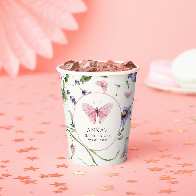 Butterflies Flowers Bridal Shower Paper Cups (Insitu)
