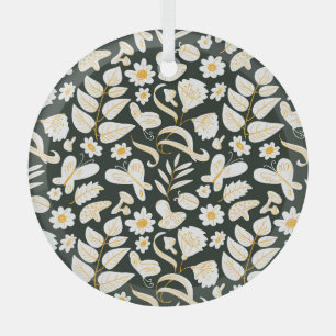 Butterflies & Flowers: Doodle Summer Pattern. Glass Tree Decoration