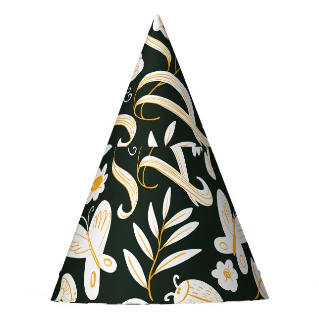 Butterflies & Flowers: Doodle Summer Pattern. Party Hat (Front)