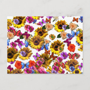 Butterflies & Flowers Full Coverage Graphic Postcard