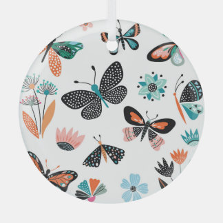 Butterflies Flowers: Hand Drawn Collection Glass Tree Decoration