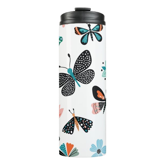Butterflies Flowers: Hand Drawn Collection Thermal Tumbler (Front)