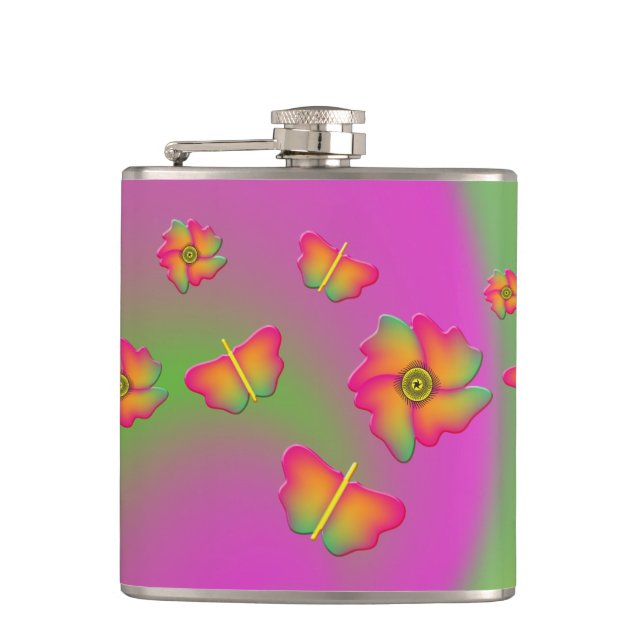 Butterflies & Flowers Hip Flask (Front)