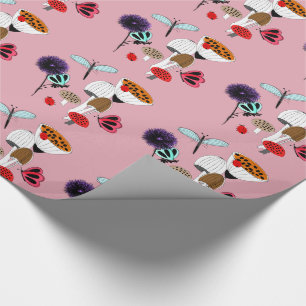 Butterflies Flowers Nature Illustration Wrapping Paper