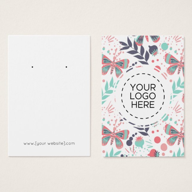 Butterflies Flowers Pattern Earring Display Card (Front & Back)