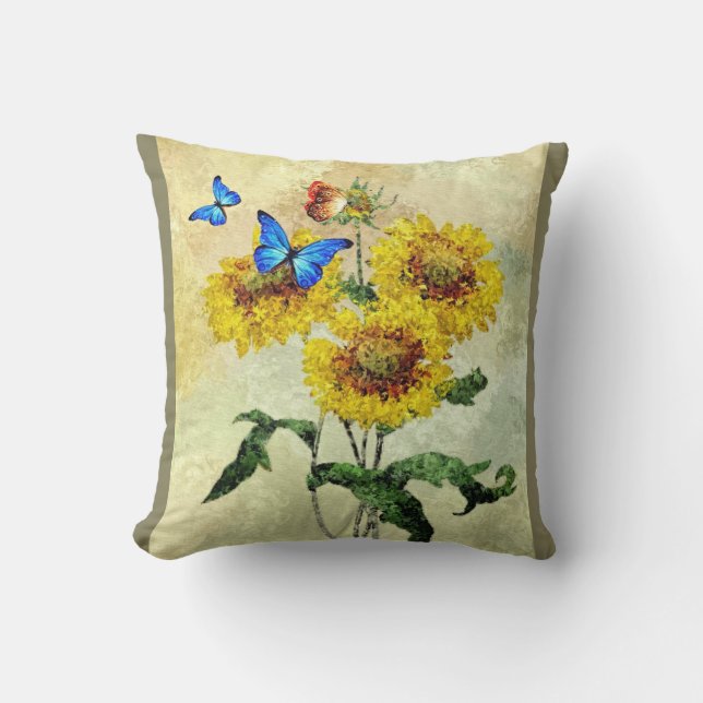 Butterflies & Flowers Pillow - Green Back (Front)