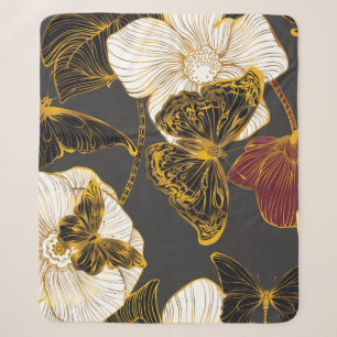 Butterflies & Flowers: Spring Boho Pattern Sherpa Blanket