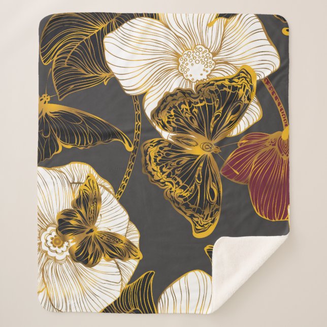 Butterflies & Flowers: Spring Boho Pattern Sherpa Blanket (Front)