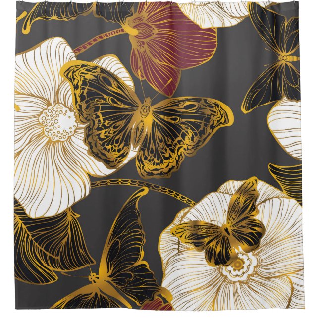 Butterflies & Flowers: Spring Boho Pattern Shower Curtain (Front)
