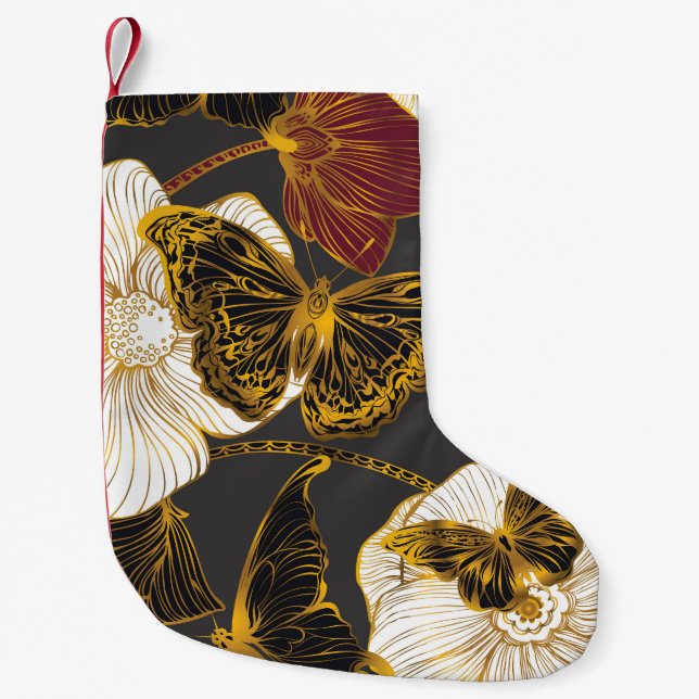 Butterflies & Flowers: Spring Boho Pattern Small Christmas Stocking (Front)