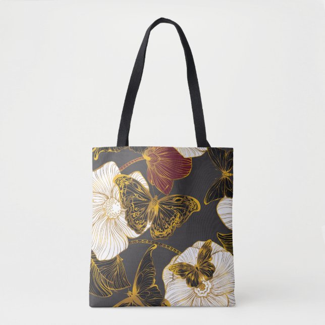 Butterflies & Flowers: Spring Boho Pattern Tote Bag (Front)