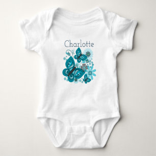 Butterflies & Flowers Vest (Blue) Baby Bodysuit