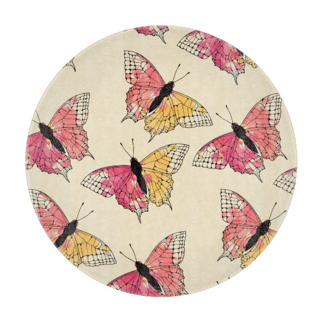 Butterflies flying: seamless ivory pattern cutting board (Front)