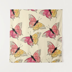 Butterflies flying: seamless ivory pattern tapestry