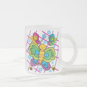Butterflies Frosted Glass Coffee Mug