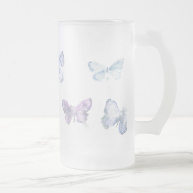 'Butterflies' Frosted Glass Mug (Right)