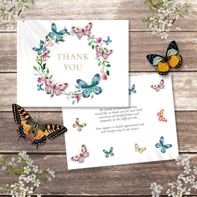 Butterflies Funeral Celebration Of Life  Thank You Card (Butterflies Funeral Celebration Of Life Thank You Card)