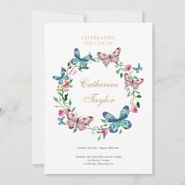 Butterflies Funeral Order Of Service Progam Invitation (Front)