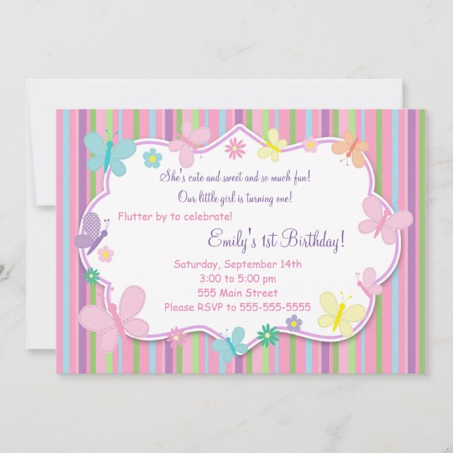 Butterflies Girl Birthday Invitation (Front)