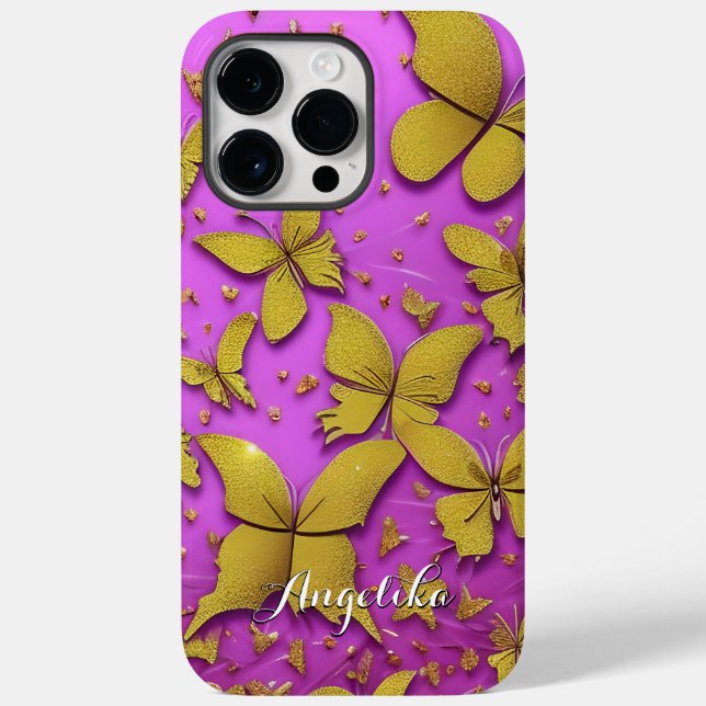 Butterflies Gold Glitters Pink Background Case-Mate iPhone Case (Back)