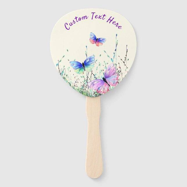 Butterflies Hand Fan with Custom Text (Front)