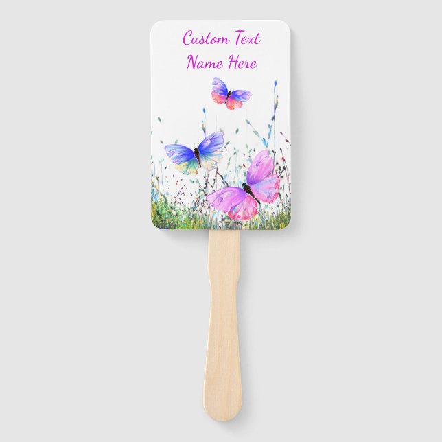 Butterflies Hand Fan with Custom Text Name (Front)