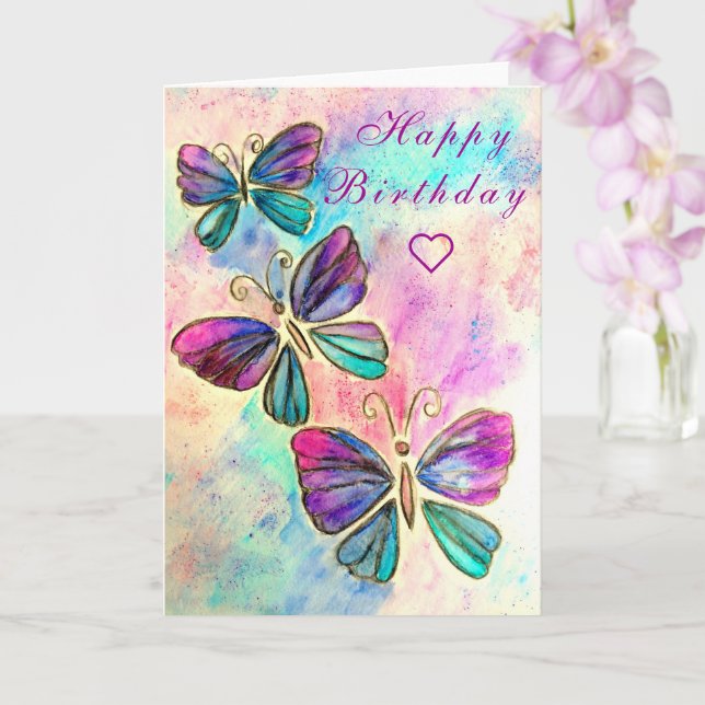 Butterflies Happy Birthday Card (Orchid)
