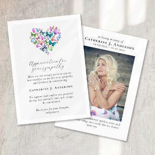 Butterflies Heart Photo Sympathy Funeral Memorial Thank You Card