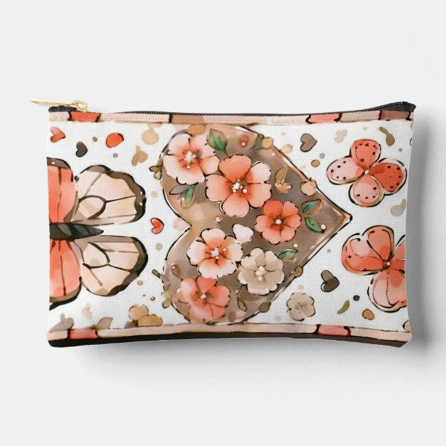 Butterflies, Hearts and Flowers Accessory Pouch (Front)