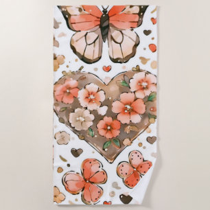 Butterflies, Hearts and Flowers Beach Towel