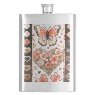 Butterflies, Hearts and Flowers Hip Flask