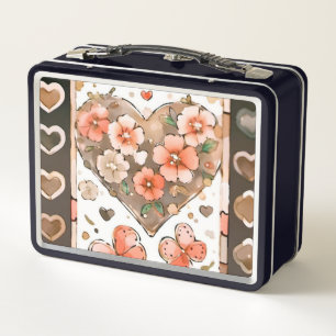 Butterflies, Hearts and Flowers Metal Lunch Box